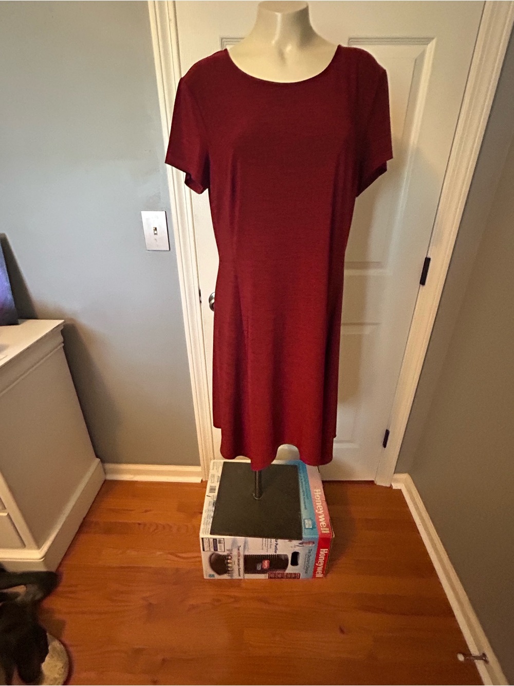 AB Studio Short Sleeve Midi Dress in Deep Burgundy